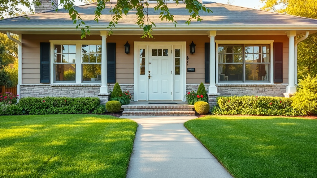 Inviting renovated suburban home exterior perfect for selling renovated homes, fresh landscaping and clean walkway