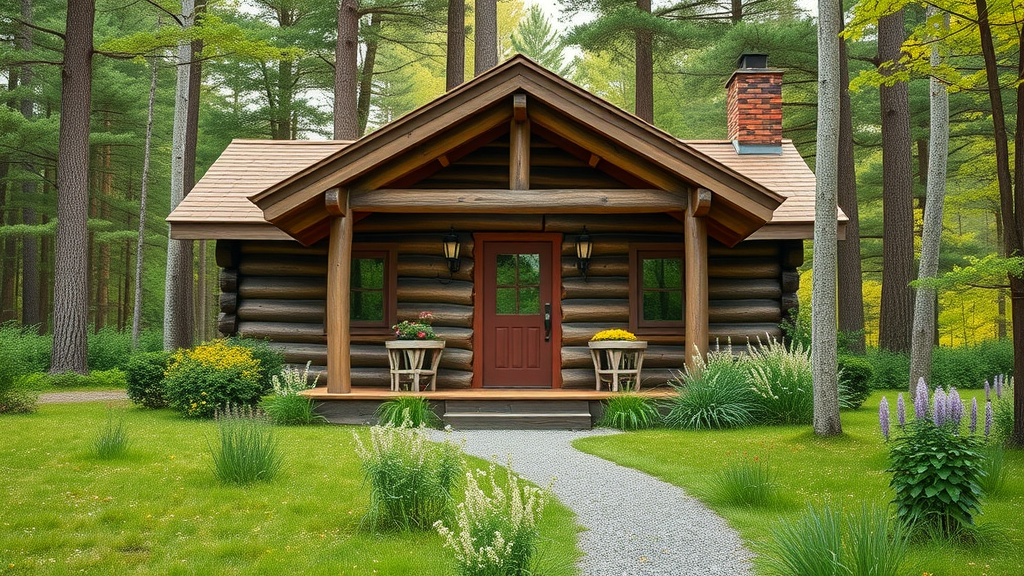rustic log home in woodland setting showcasing natural wood textures and pristine environment