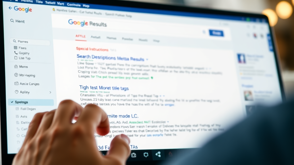 search engine results page highlighting optimized meta descriptions and title tags for SEO CTR