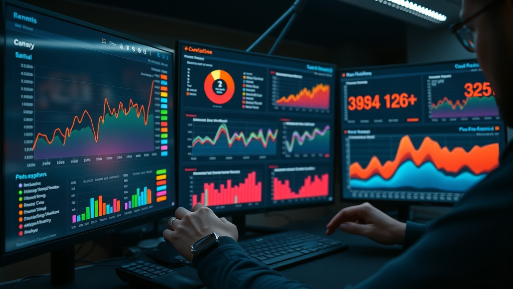 real-time website analytics dashboard showing on-page SEO success, freshness score, traffic spikes, trending keywords