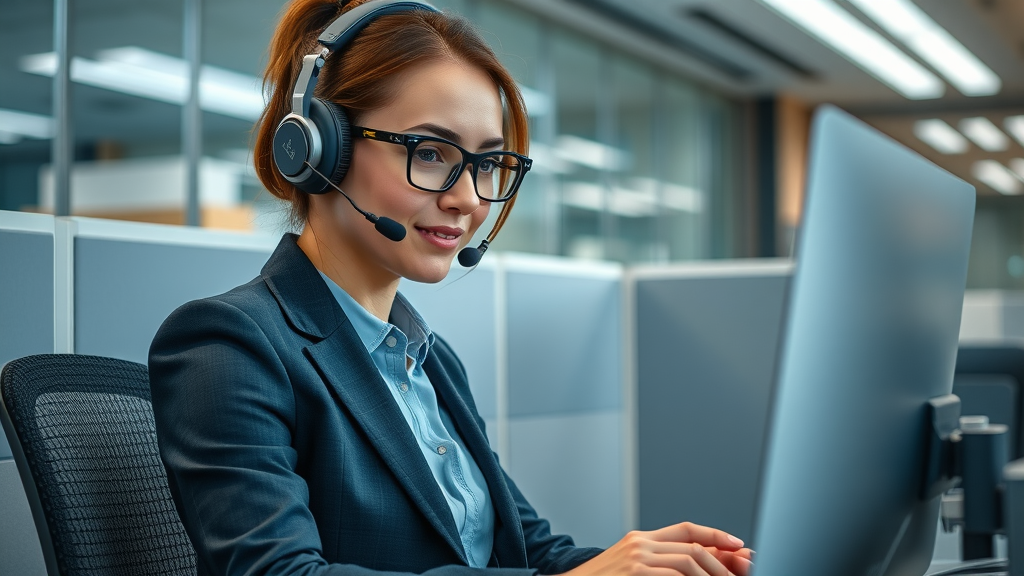 professional woman with dyslexia neurodiversity at work adaptive technology modern office lifelike assistive device