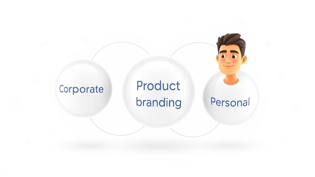 Infographic comparison of corporate brand, product brand, and personal brand, corporate branding
