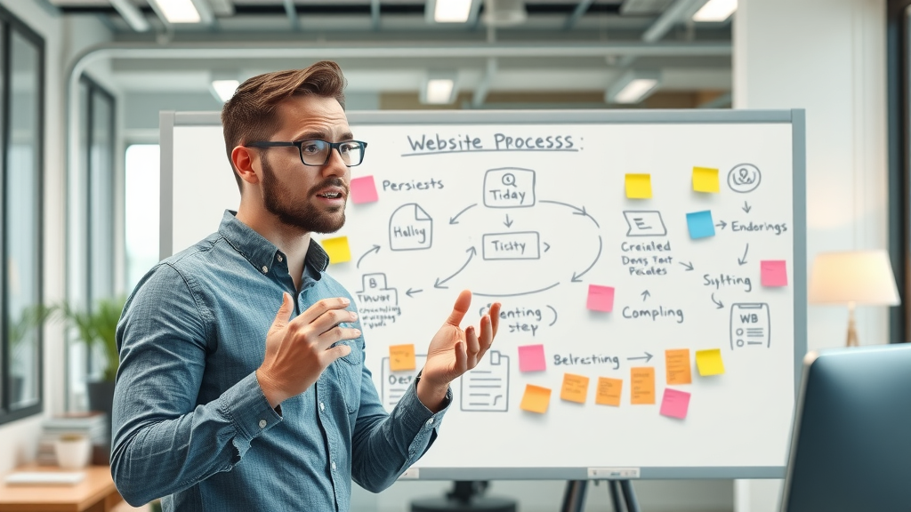 digital whiteboard showing step-by-step process for on-page seo and user experience improvements