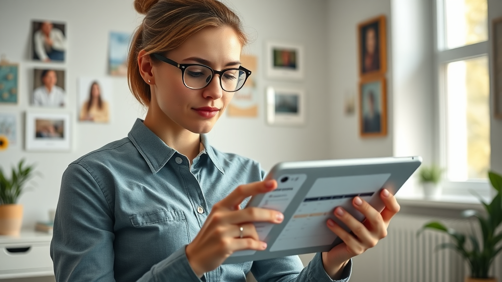 Social media manager checking a content calendar on a tablet to maintain consistent posting for content creation
