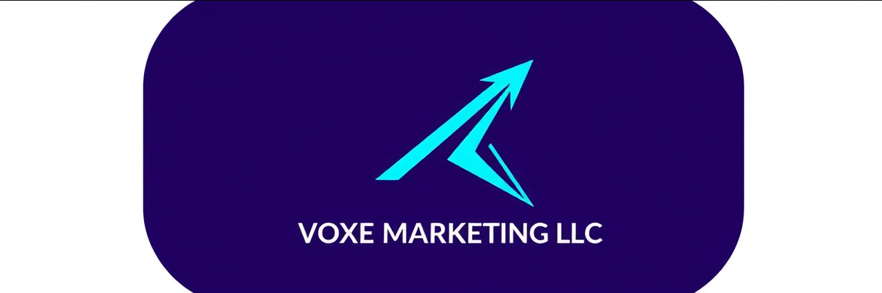 Futuristic ai marketing agency logo with cyan arrow and VOXE text on purple background