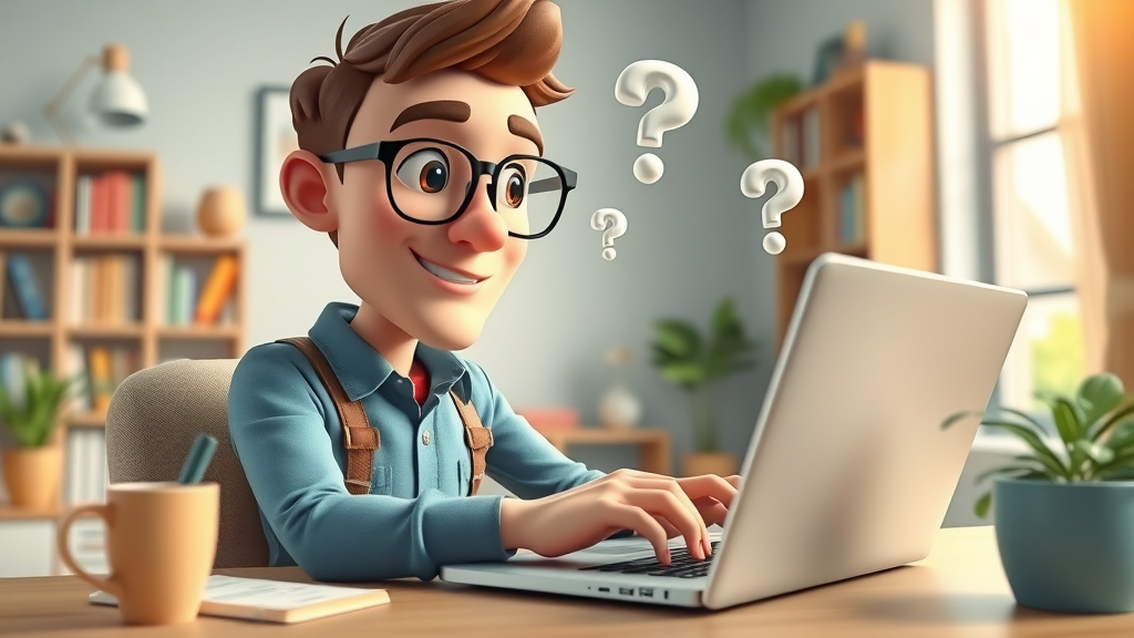 Curious entrepreneur typing digital marketing questions into a search engine - digital marketing strategies FAQ