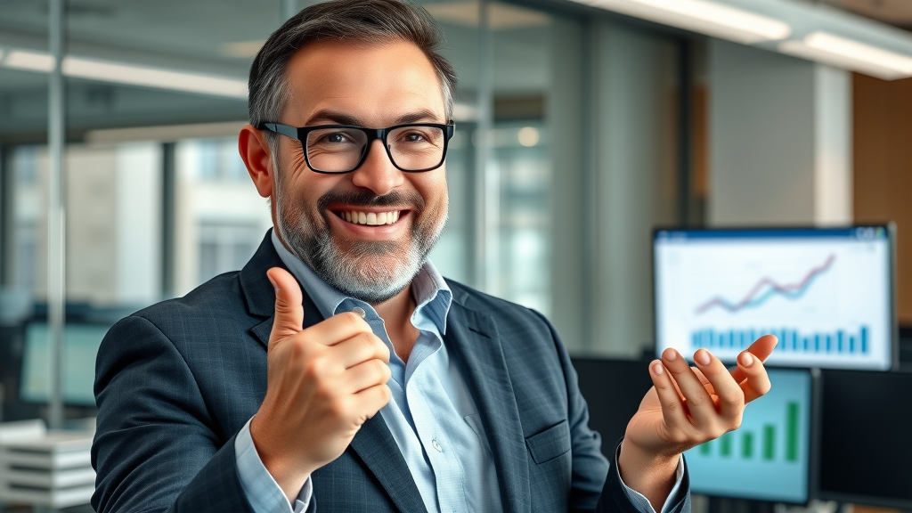 Dynamic business coach presenting profit acceleration software in modern office