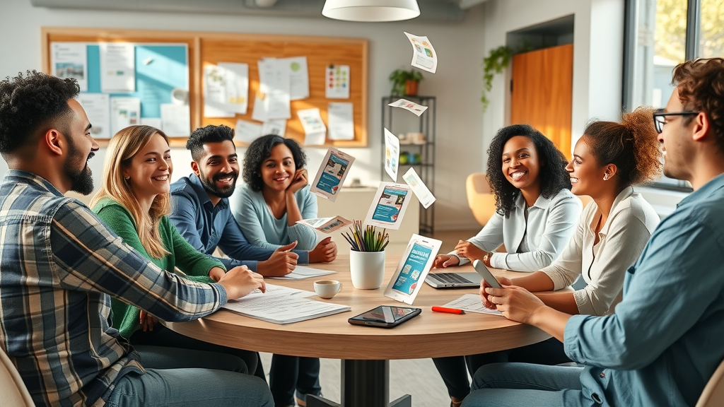 advertising ideas local ad group of small business owners discussing promotions coworking