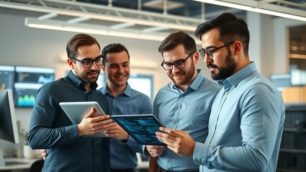 media audience targeting team analyzing digital advertising data in modern office