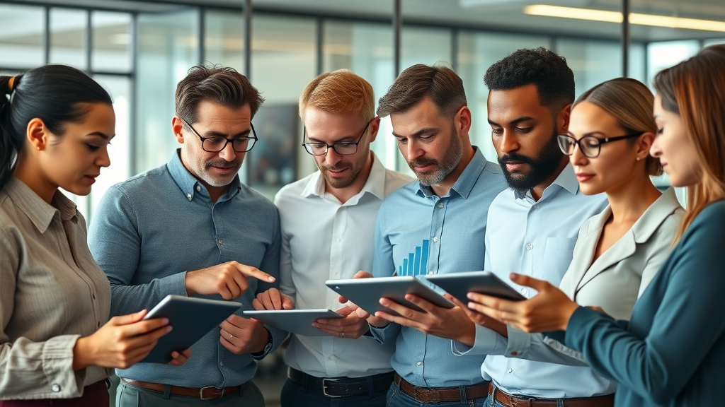 Effective digital marketing strategies for local businesses group analyzing digital data for growth