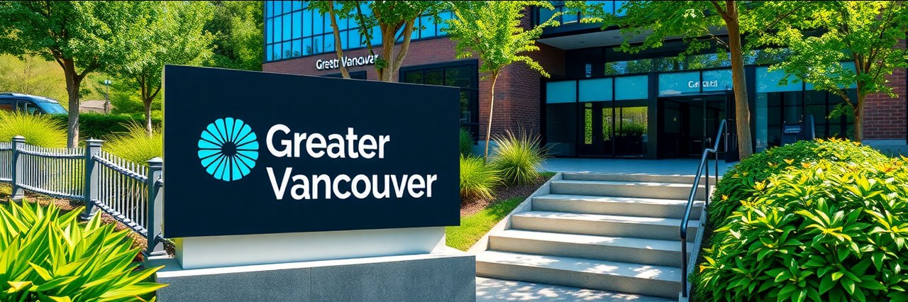 Greater Vancouver Chamber sign at office, community giving events theme.