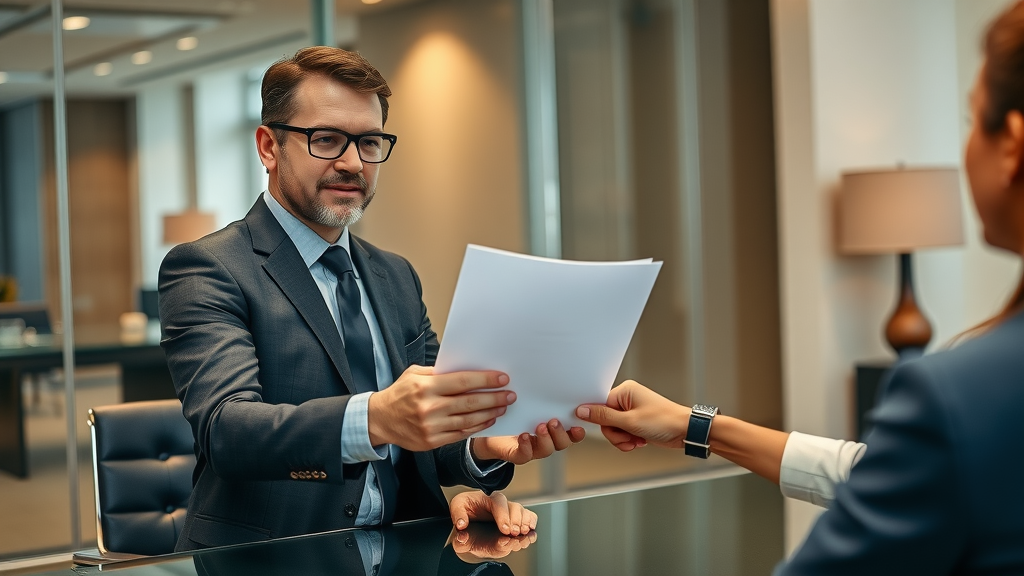 Successful business coach presenting an exclusive front-end offer to an executive client to attract high-end coaching clients