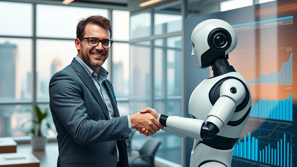 Entrepreneur and AI assistant teaming up at marketing agency for sales growth
