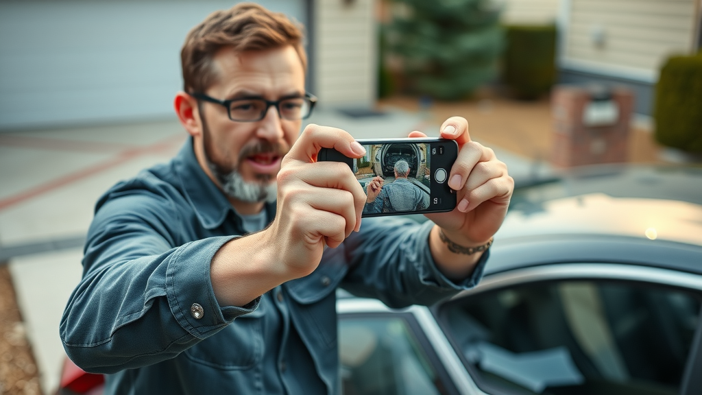 car owner photographing vehicle damage before auto body repair