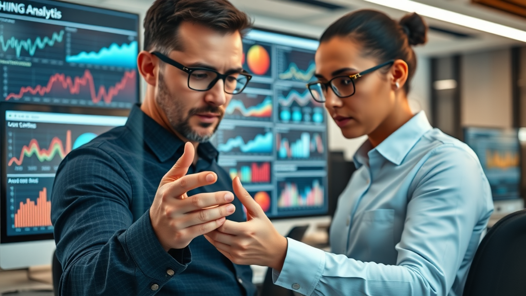 insightful digital marketing analytics dashboard professionals examining data points media marketing metrics