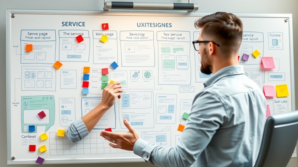 experienced UX designer structuring service pages on a whiteboard - how to optimize service pages for Google
