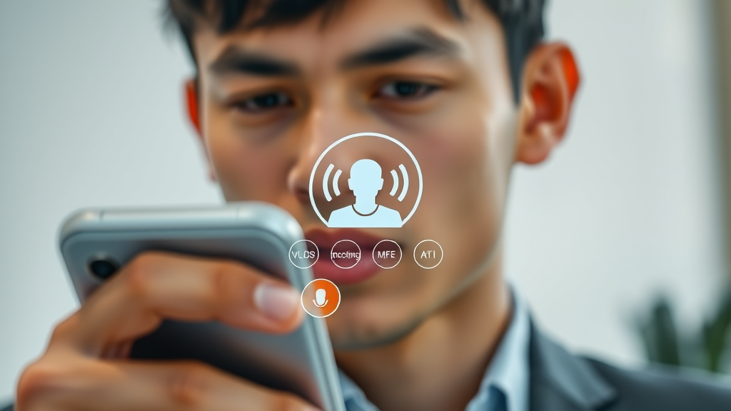 Professional using VoiceGenie AI agents on smart phone for efficient communication