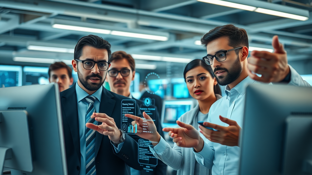 Innovative AI-driven business team analyzing digital trust metrics for building long-term trust