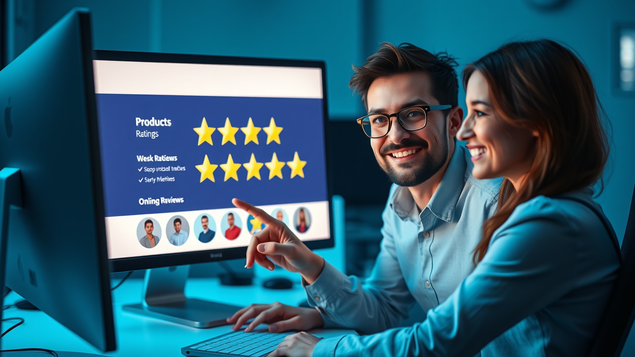 business professional reviewing ratings for caskets online, focusing on quality and customer feedback