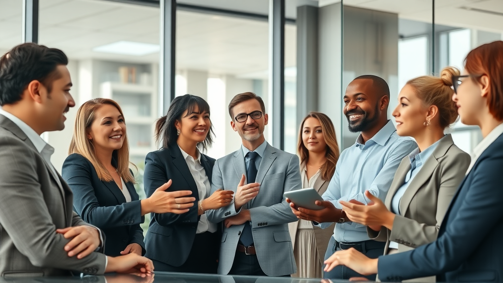 Diverse real estate agents collaborating professionally, illustrating opportunities in RV park sales and future of RV parks