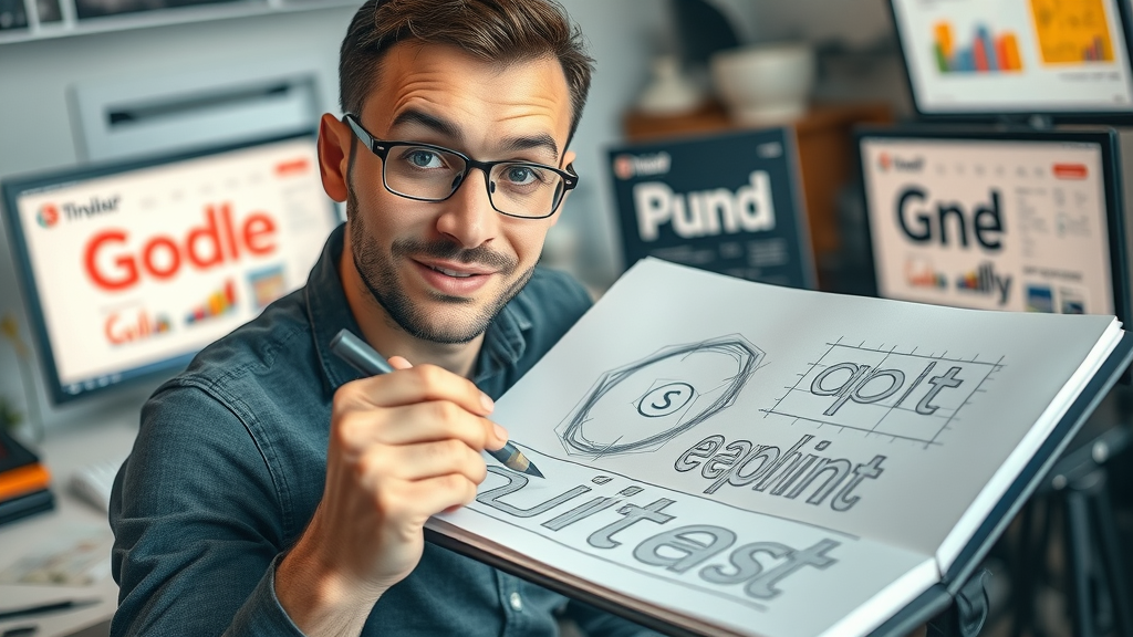 artistic typography samples, designer sketching ideas, modern workspace with brand elements - typography visual branding