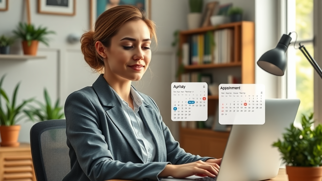 Businesswoman relaxing as digital media automation manages her schedule