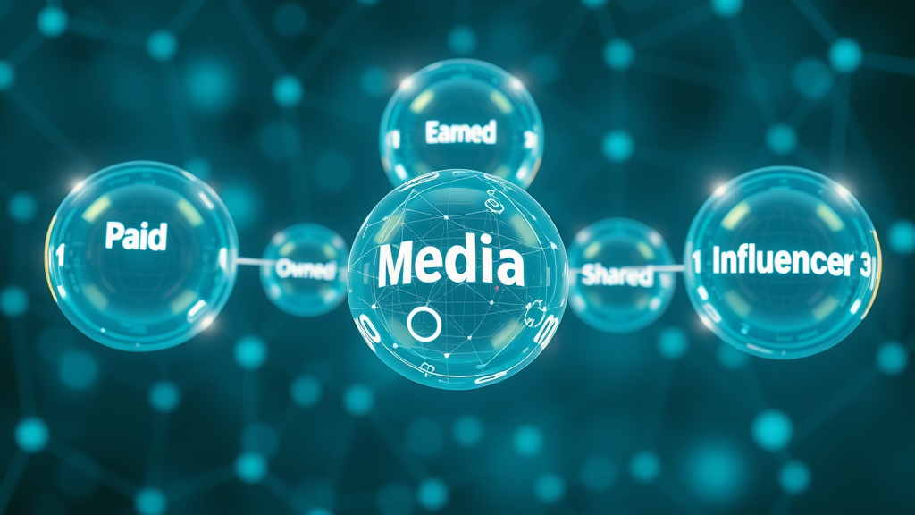 conceptual diagram of five digital media types: paid, earned, owned, shared, influencer media