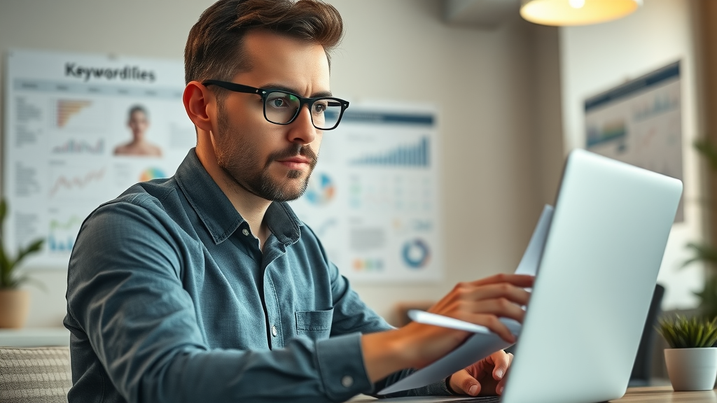 Professional marketer performing keyword research to inform SEO strategies
