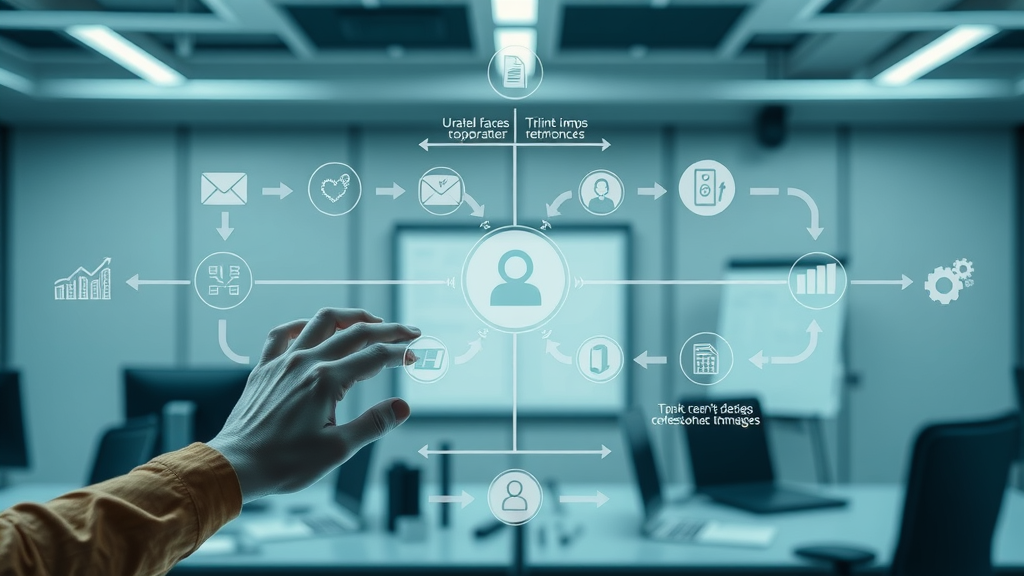 methodical process diagram, media planning and buying, digital workspace with process steps