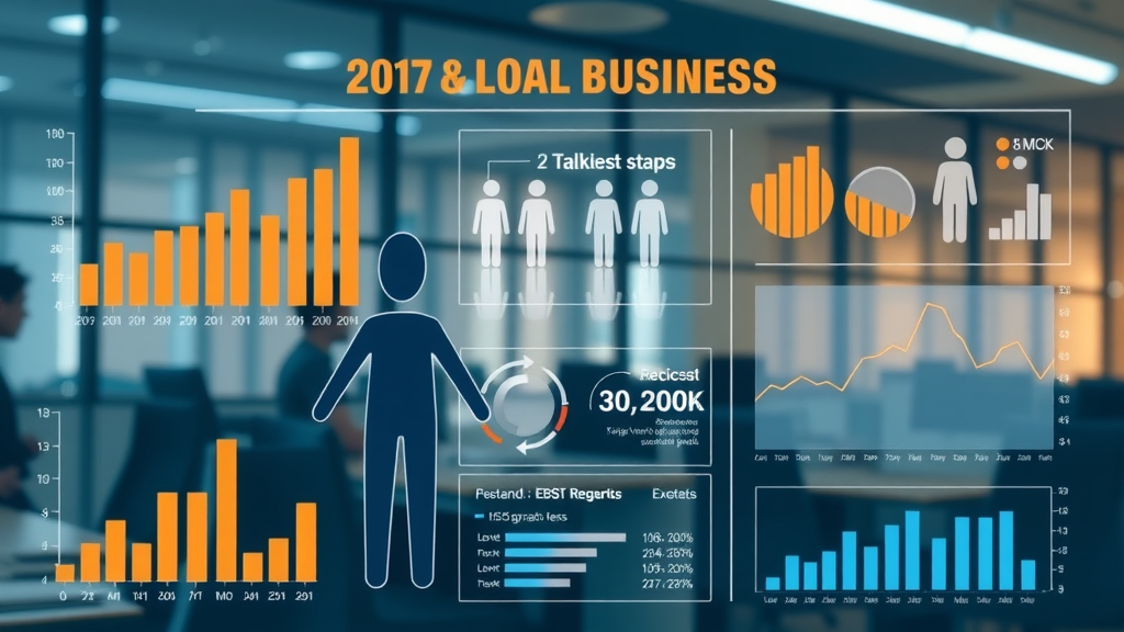 infographic-style scene with graphs showing how monmouthshiremedia.com/business boosts local businesses and community engagement
