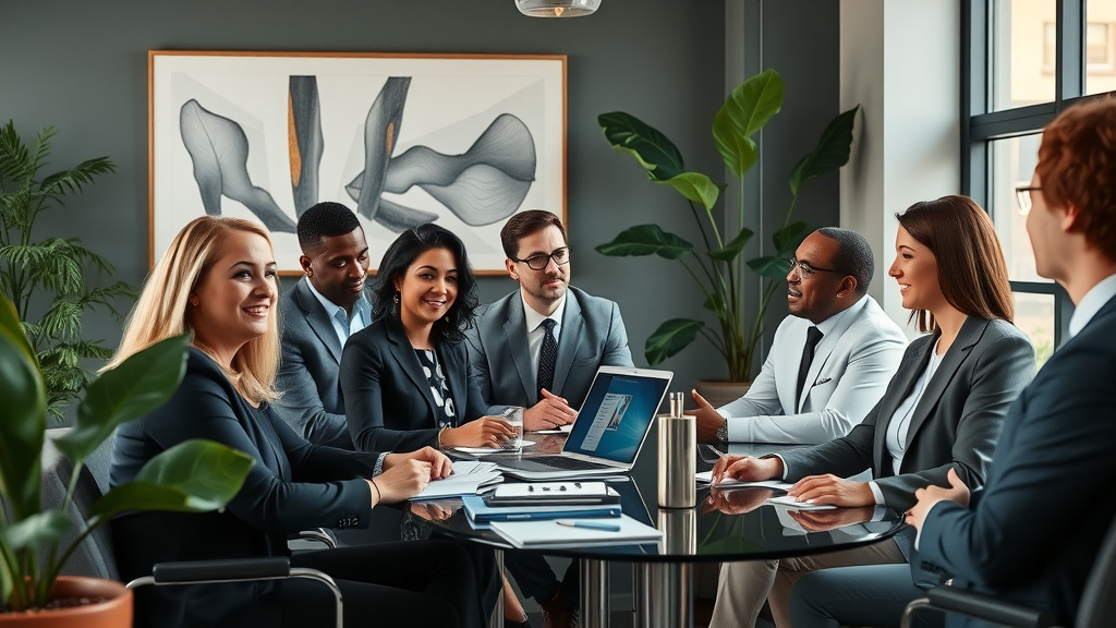 Diverse team of Denver financial advisors reviewing financial plans in office