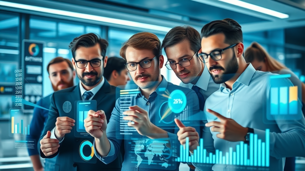 Energetic Monmouthshire marketing team analyzing digital business news trends on hologram screens — monmouthshiremedia for business,s advantage