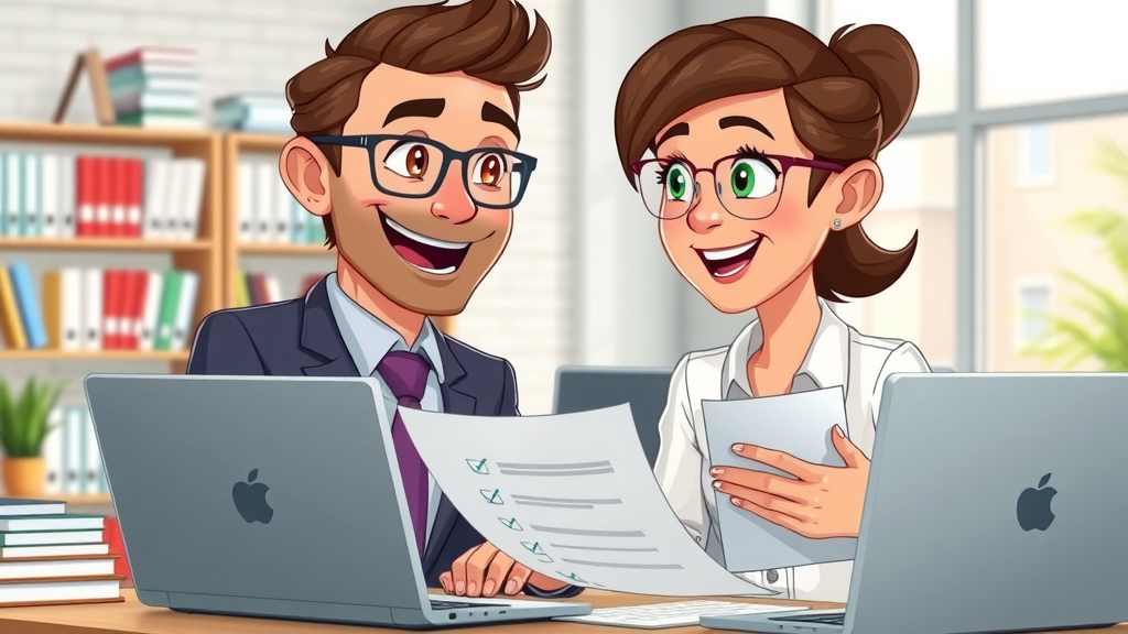 Business consultant helping small business owner get listed in business directory, collaborative London office scene