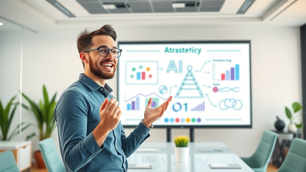 Digital marketer presenting AI local search strategy plan on a digital whiteboard
