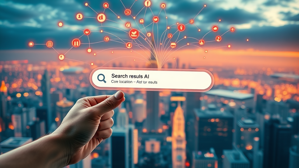 Modern search engine interface showing AI-driven, location-targeted results for local search