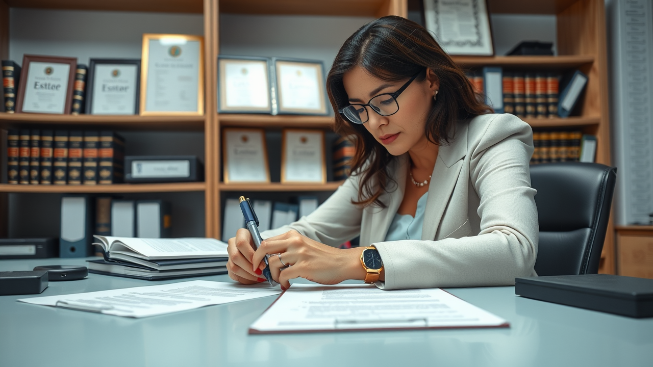Attorney preparing Utah estate planning documents, organizing trusts, wills, and power of attorney forms.