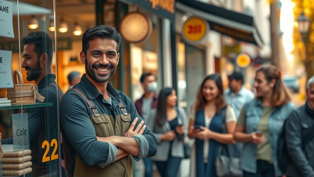 local seo small business storefront diverse customers urban street scene