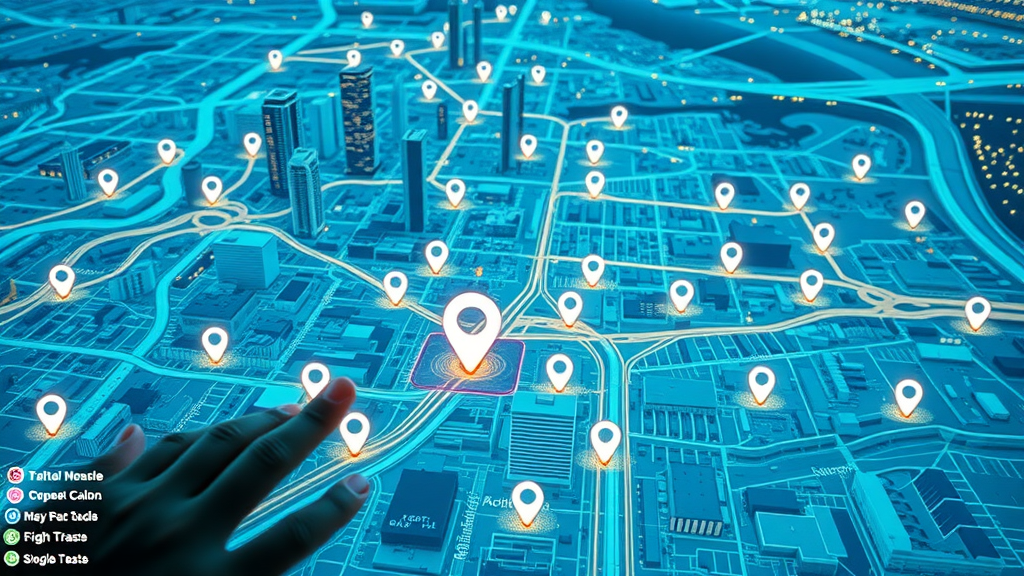 city map local businesses digital local search overlay futuristic interface