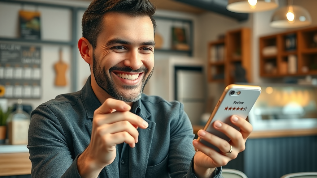 customer leaves google review 5-star rating local business satisfied