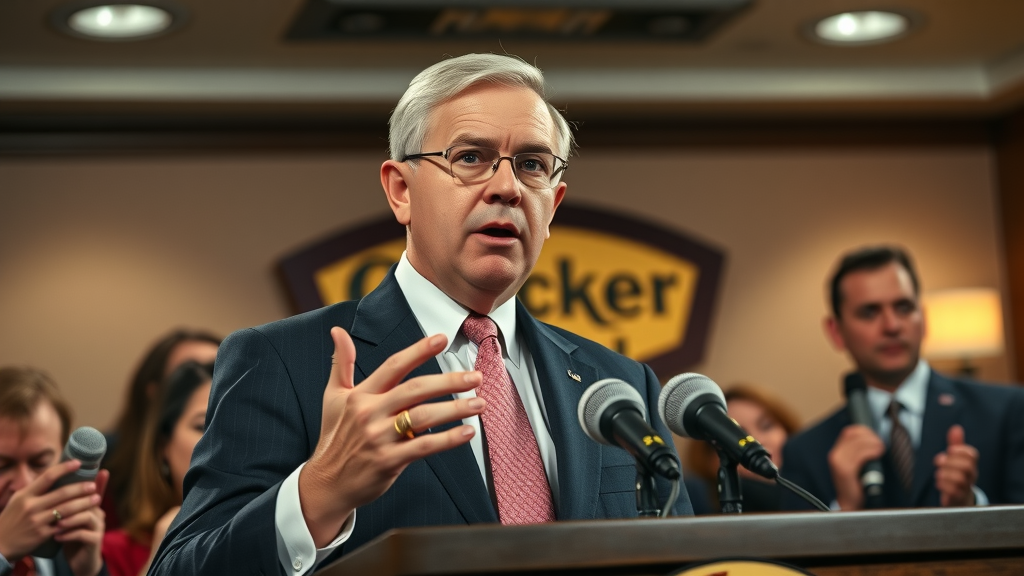 Cracker Barrel executive giving a public apology in a solemn press conference after the fiasco