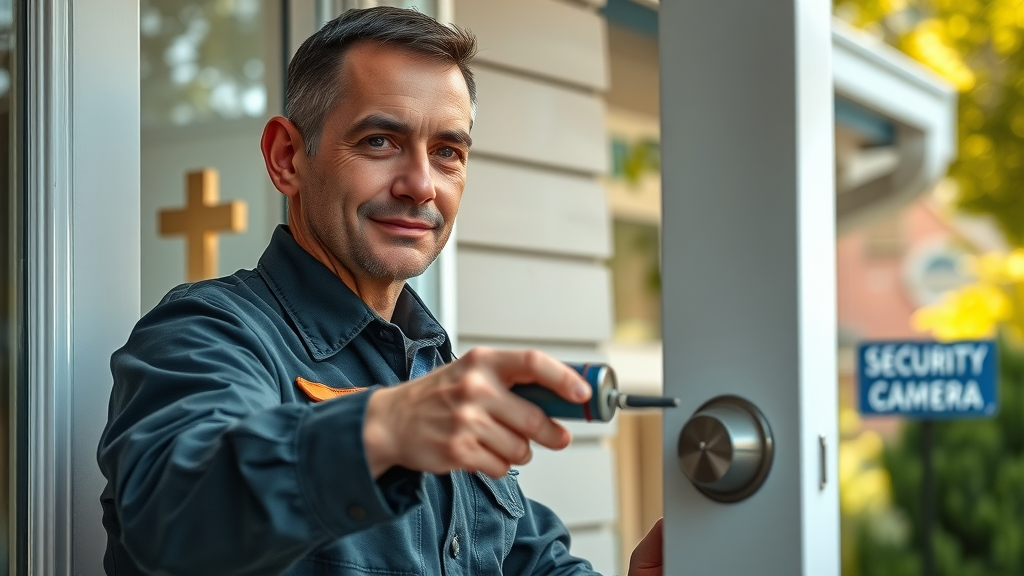 Professional locksmith providing residential locksmith services at home entrance
