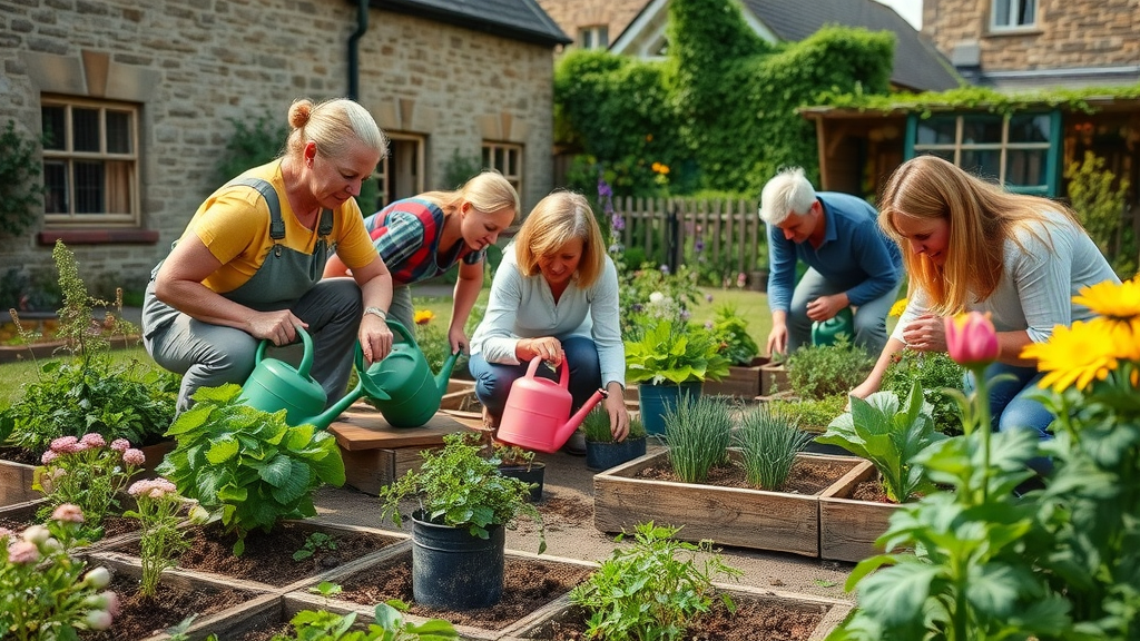 inspired Monmouthshire residents launching a community garden together with vibrant greenery and stone buildings