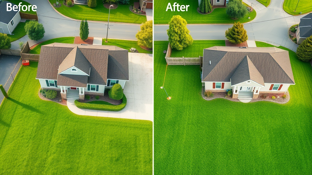 before and after transformation of a home in S, Paragould, AR with lush green grass and improved curb appeal