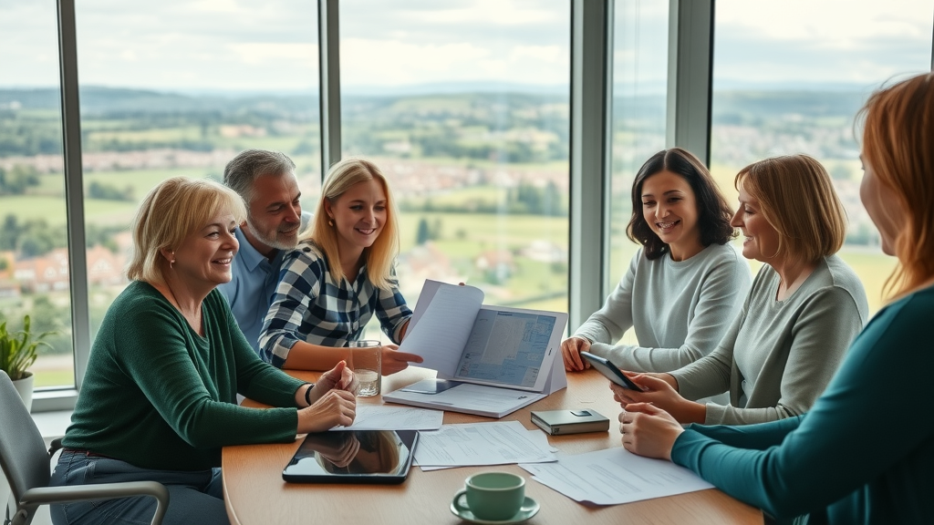 Monmouthshire housing association team and community group collaborating, independant voice in monmouthshire, reviewing housing plans together