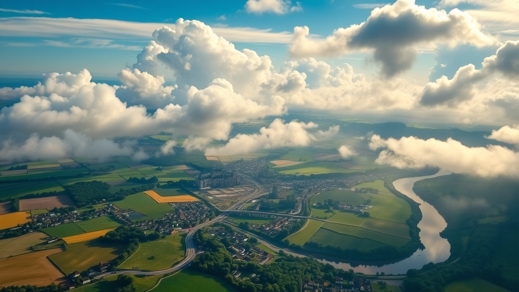 aerial view of Monmouthshire countryside, independant voice in monmouthshire, historical landmarks, rural villages, modern infrastructure