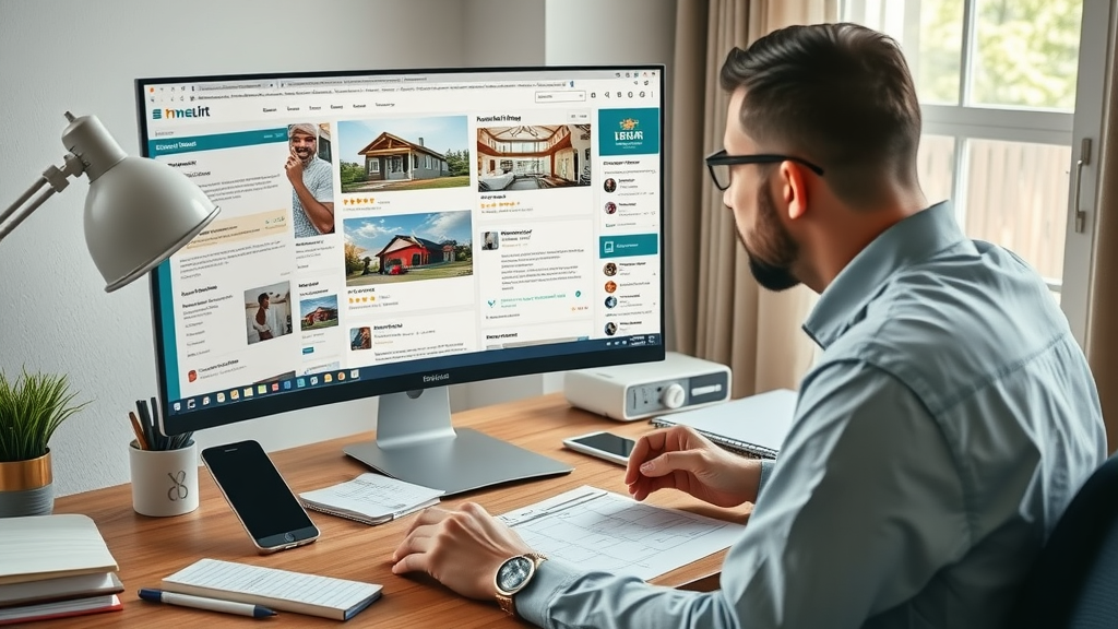 what contractor customers search digital collage review sites on computer desk