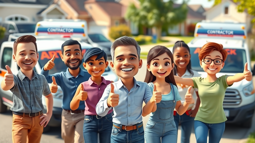 happy diverse group of home services customers providing testimonials and reviews for website conversion