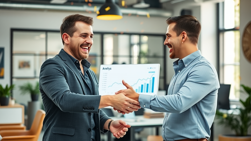 happy contractor shaking hands with customer after improved website conversion analytics