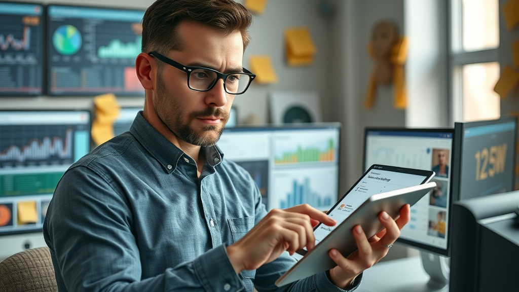 marketing specialist reviewing call history charts on tablet, call data, call history, business profile, phone leads, local search, tracking number