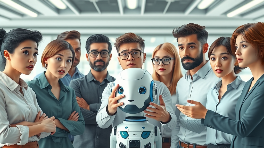 Diverse sales team engaging with AI training system—futuristic center setting